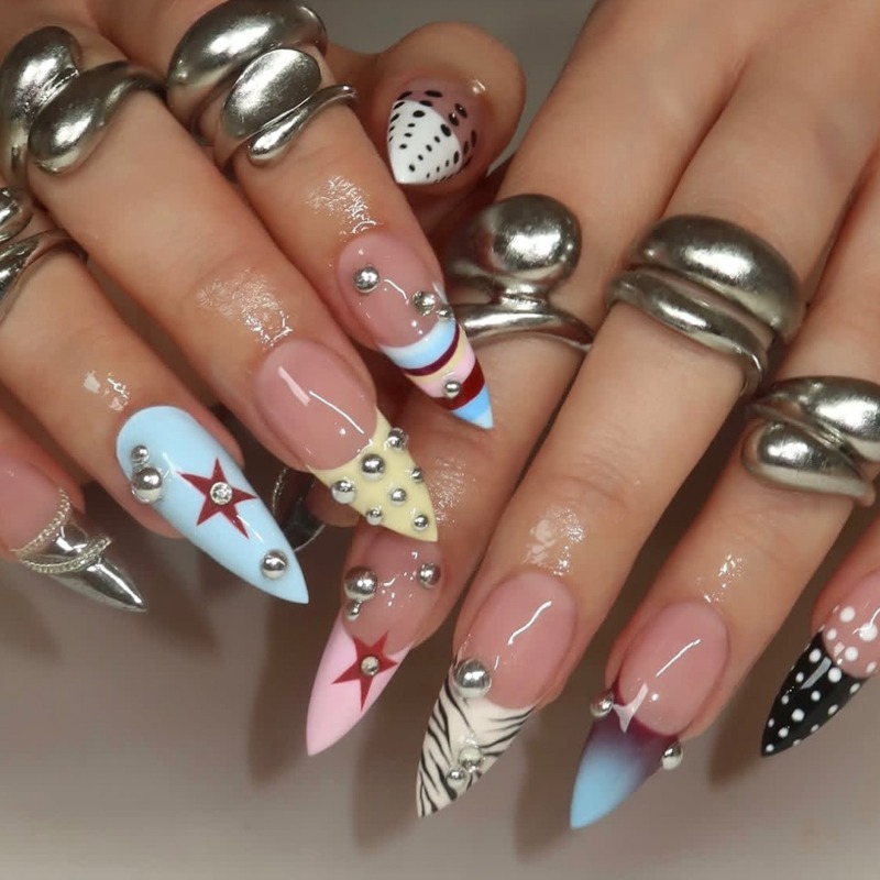 Nail Art Zebra - 24 Stück Y2k Lange Stiletto Aufklebenägel