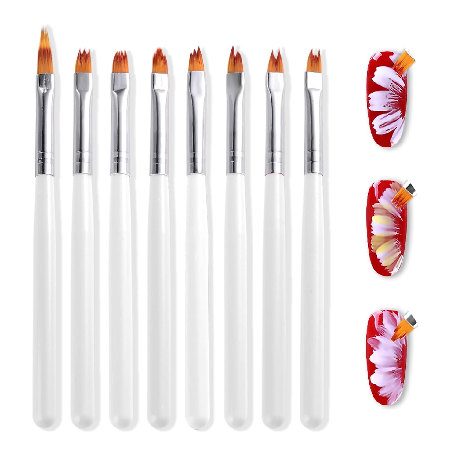 Nail Art One Stroke - 8-teiliges Nail-Art-Pinsel-Set für Farbverläufe, Ombre, Blütenblätter,
