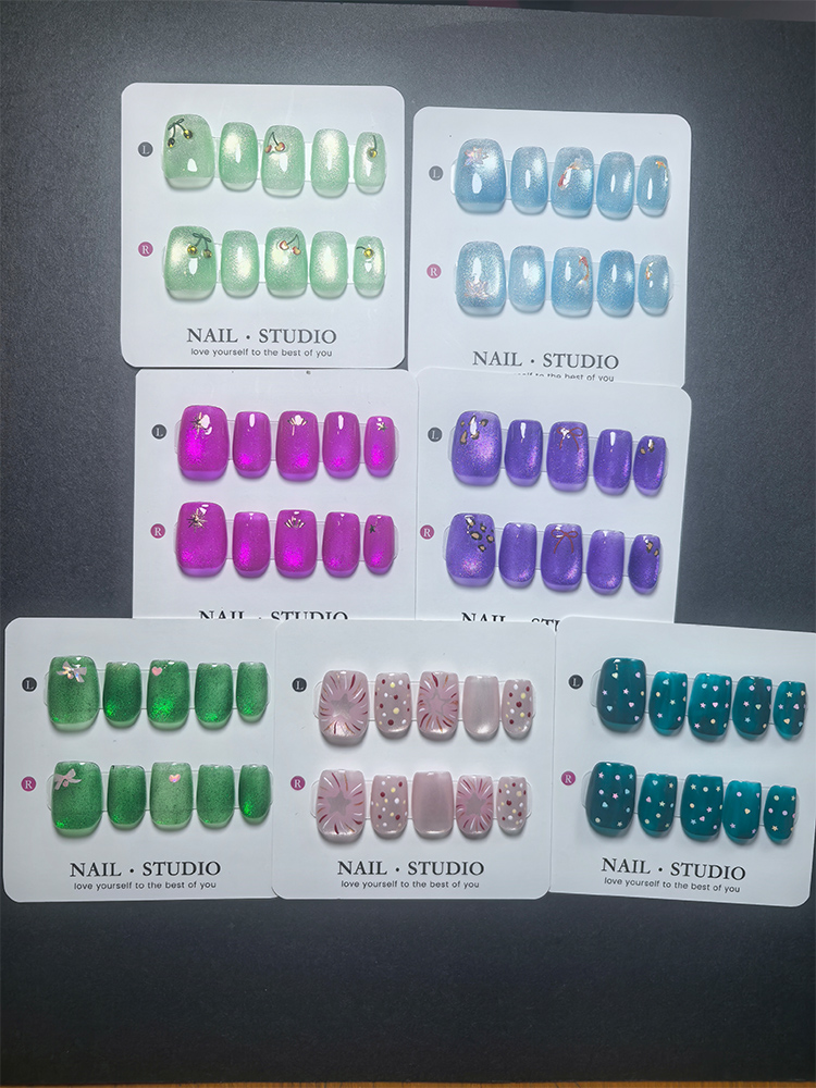 Nail Art Cat Eye - Katzenaugen Aufklebenägel 10 Stück, Kurze Eckige