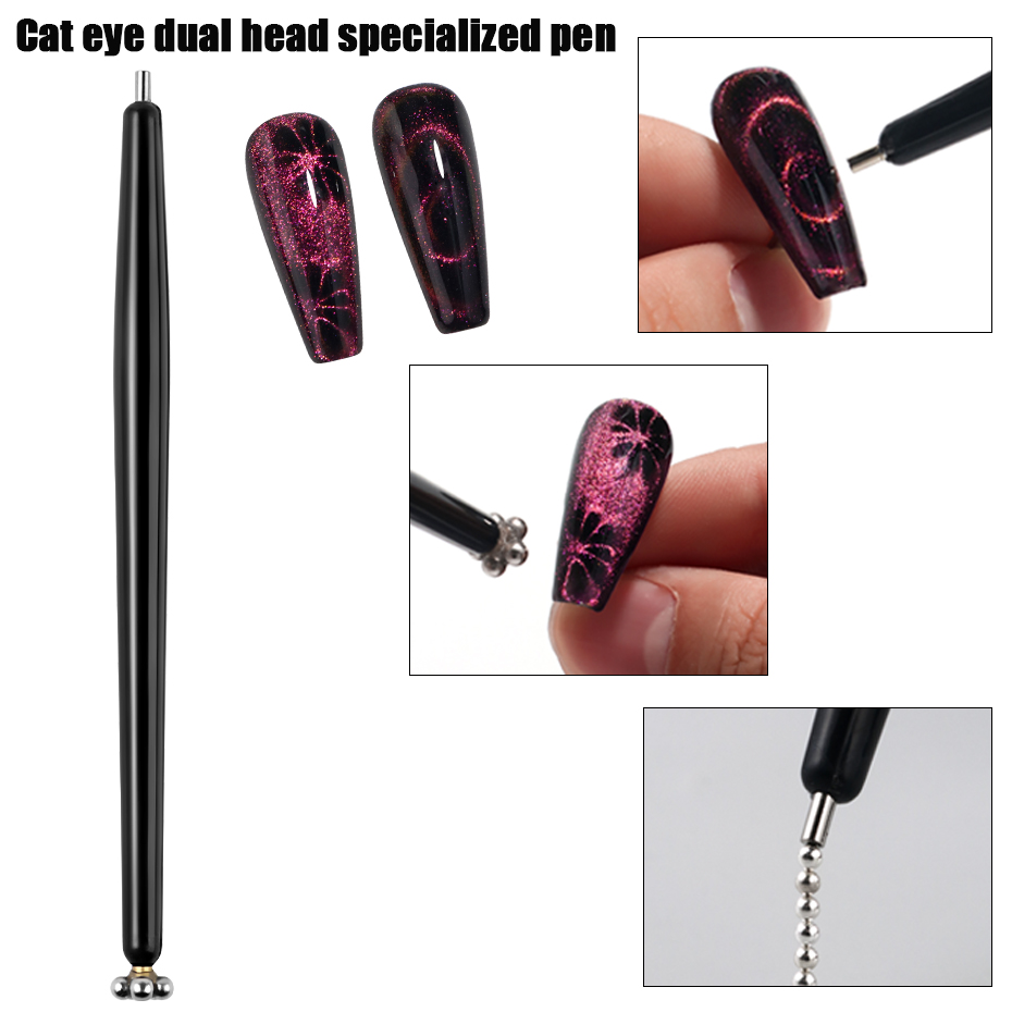 Nail Art Full Cat Eye - 1/2 Stück ausgefallener doppelköpfiger Katzenaugen-Magnetstift für