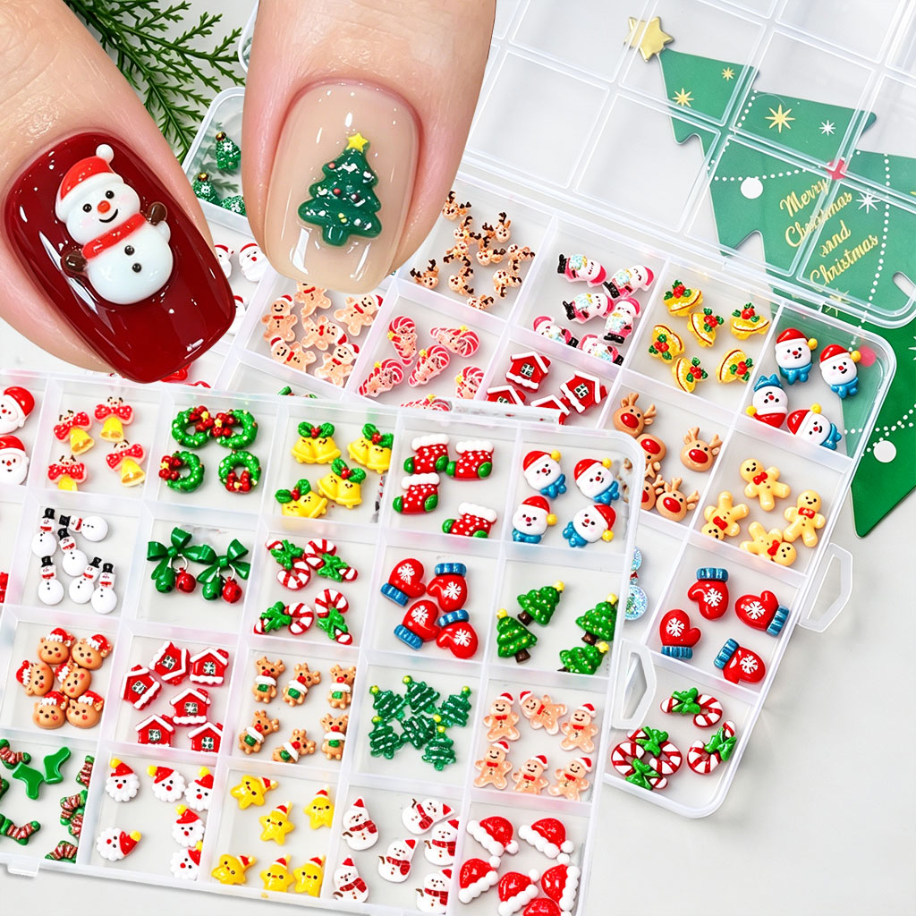 Nail Art Xmas Tree - 1 Box Gemischte 3D Weihnachts-Nagelcharms Mini