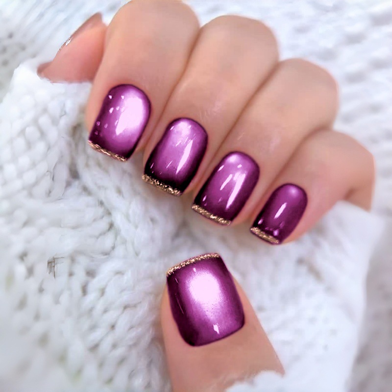Nail Art Full Cat Eye - Kurze quadratische künstliche Nägel für Frauen