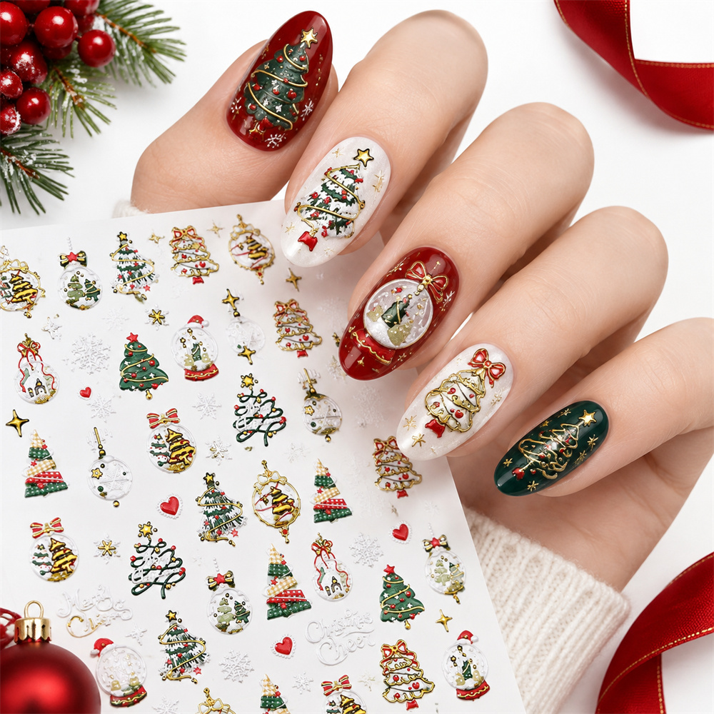 1 Stück Neuheit 5D Gold Weihna – Nail Art Xmas Tree Bewertung und Preis