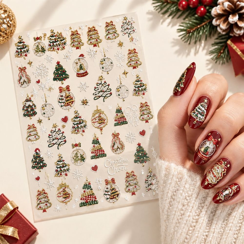 1 Stück Neuheit 5D Gold Weihna – Nail Art Xmas Tree Bewertung und Preis