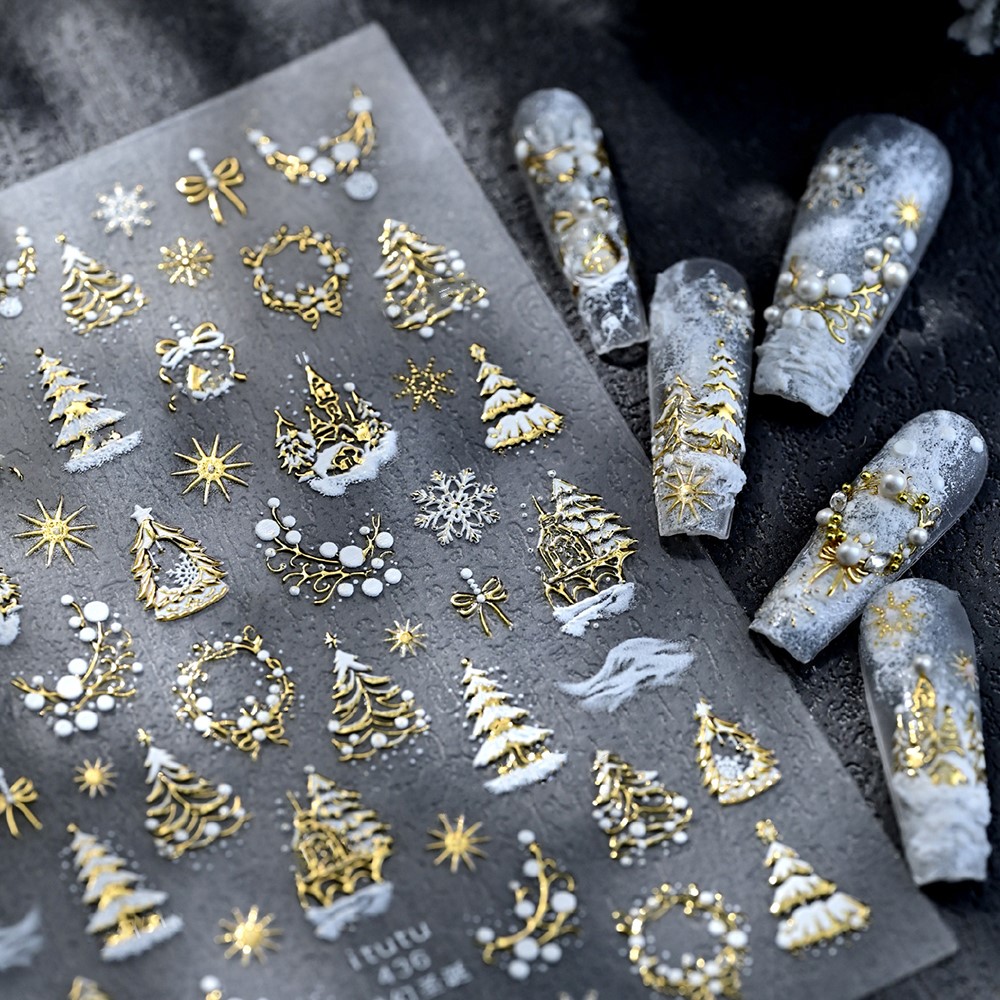 5D geprägte Gold Schloss/Girla – Nail Art Xmas Tree Bewertung und Preis