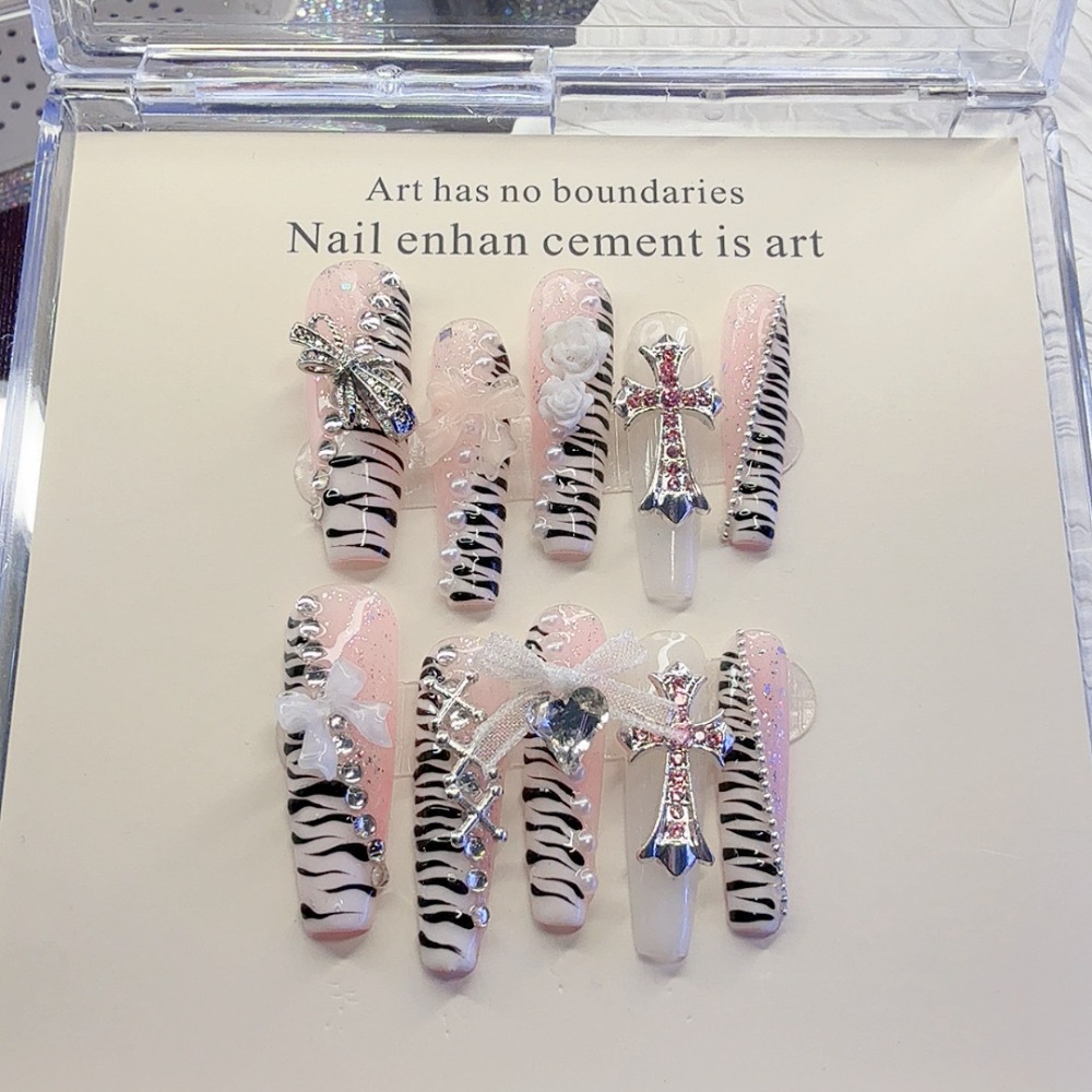 10 Stück Y2K Rosa Zebramuster  – Nail Art Zebra Bewertung und Preis